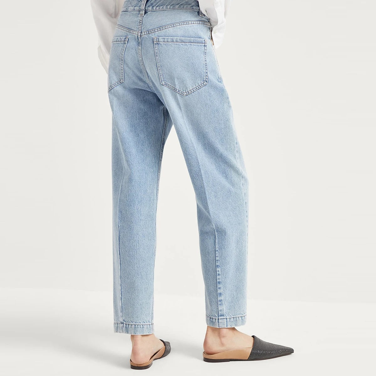 Light blue high-waisted straight jeans