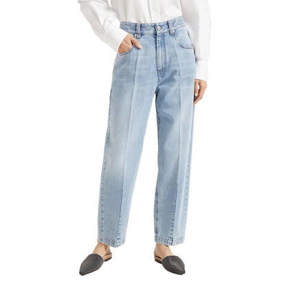 Light blue high-waisted straight jeans