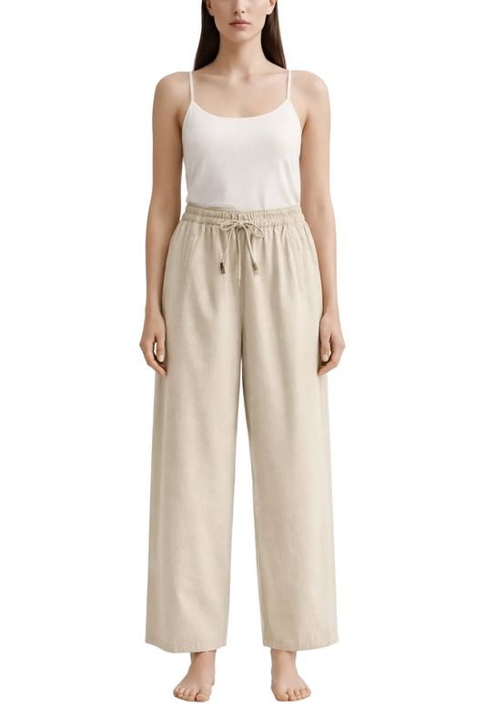 Light beige drawstring wide leg trousers