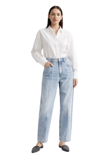 Light blue high-waisted straight jeans