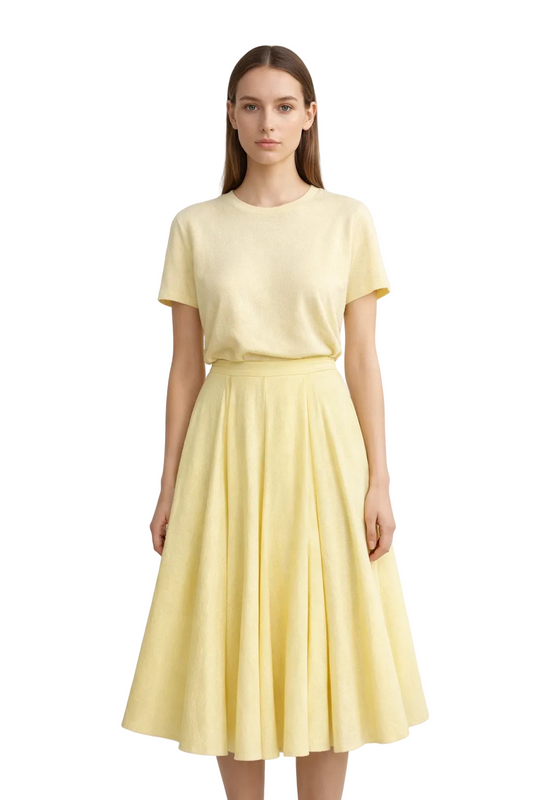 Light yellow pleated midi skirt