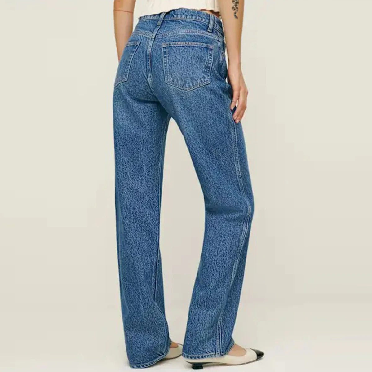 Mid blue straight leg jeans