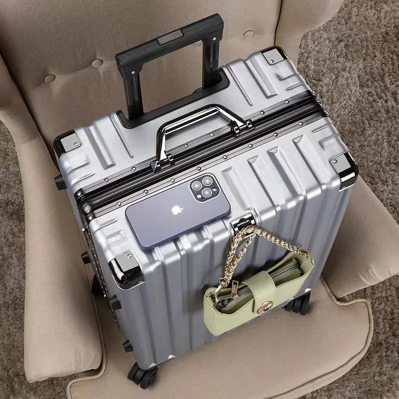 Hard shell suitcase with aluminium frame – Vilnius-Light grey-S (42 L)-The Livary