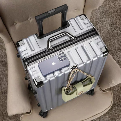 Hard shell suitcase with aluminium frame – Vilnius-Light grey-S (42 L)-The Livary