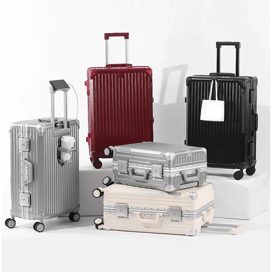Hard-shell suitcase with aluminium frame – Tallinn-Red-S (48 L)-The Livary