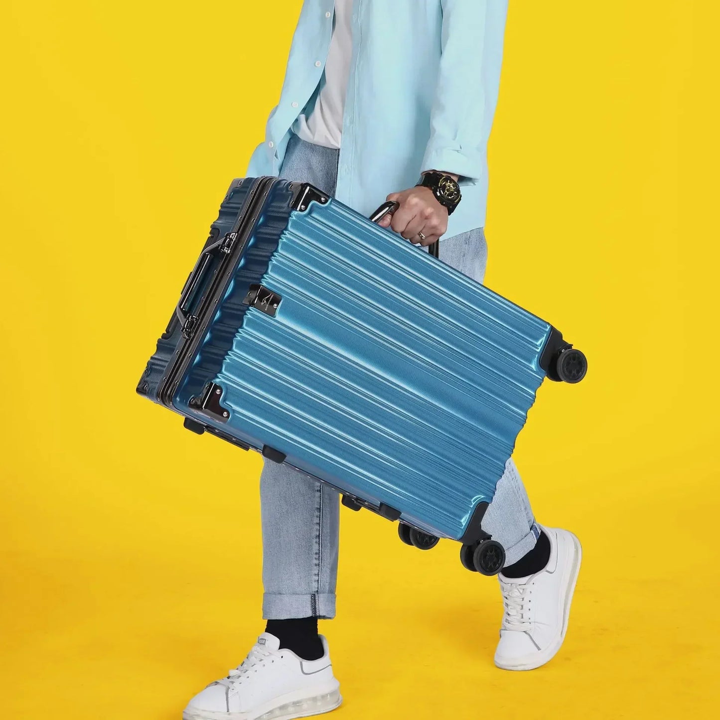 Aluminium frame hard shell suitcase – Geneva-Blue-S (38 L)-The Livary