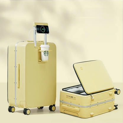 Aluminium frame hard shell suitcase with USB port – Turin-Yellow-S (42 L)-The Livary