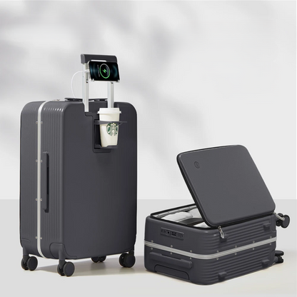 Aluminium frame hard shell suitcase with USB port – Turin-Gray-S (42 L)-The Livary