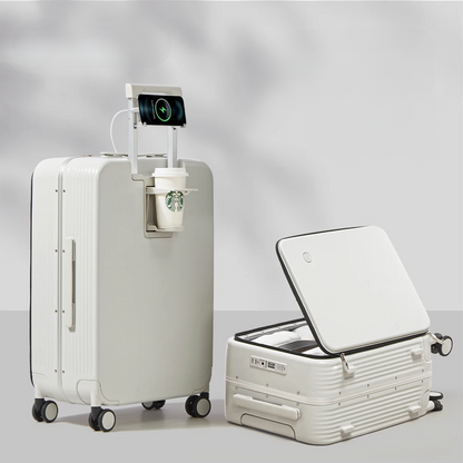 Aluminium frame hard shell suitcase with USB port – Turin-White-S (42 L)-The Livary