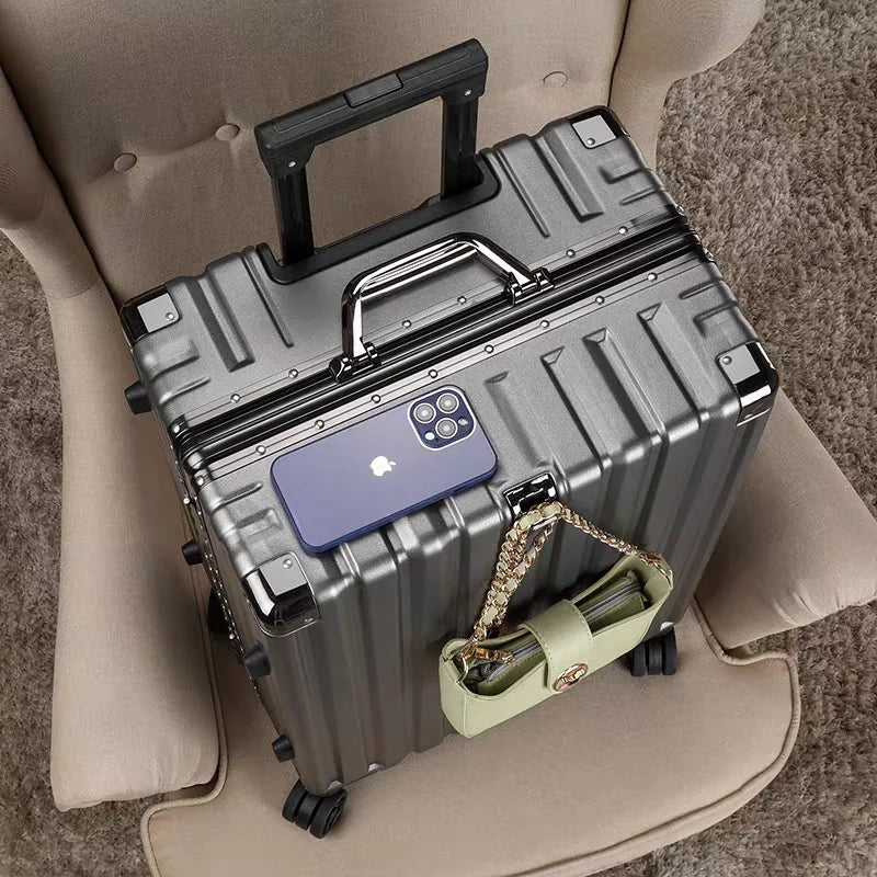 Hard shell suitcase with aluminium frame – Vilnius-Gray-S (42 L)-The Livary