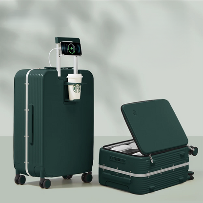 Aluminium frame hard shell suitcase with USB port – Turin-Dark green-S (42 L)-The Livary