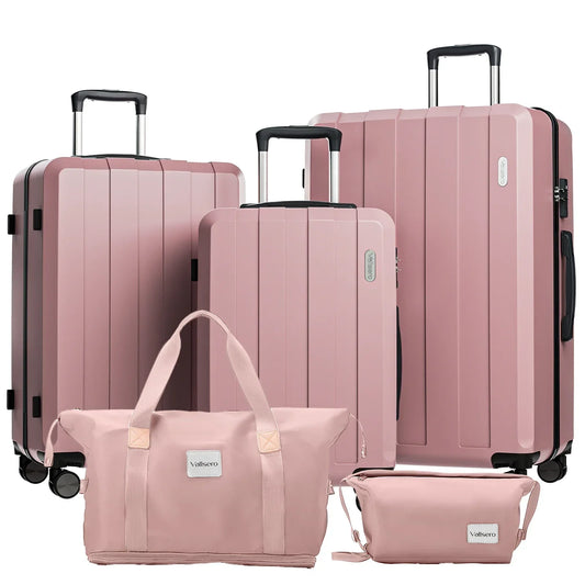 5-in-1 Hard Shell Luggage Set – Barcelona Explorer-Pink-The Livary
