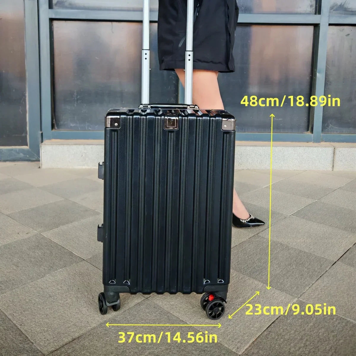 Hard shell suitcase with aluminium frame – Vilnius-Blue-S (42 L)-The Livary