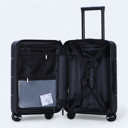3-piece hard shell luggage set – Atlas Explorer-Black-S (38 L)-The Livary
