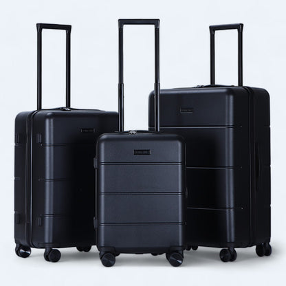 3-piece hard shell luggage set – Atlas Explorer-Black-S (38 L)-The Livary