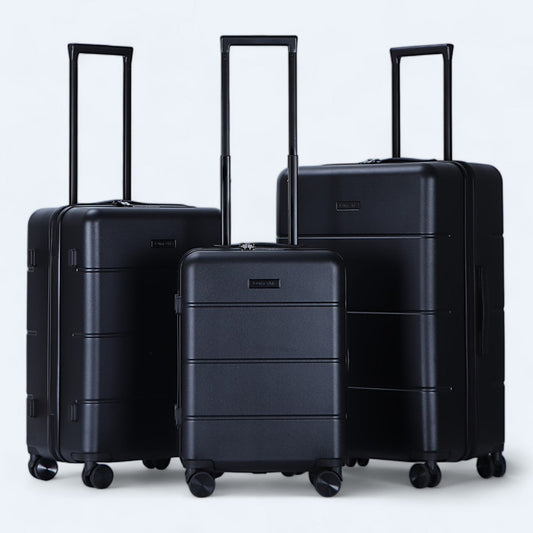3-piece hard shell luggage set – Atlas Explorer-Black-S (38 L)-The Livary