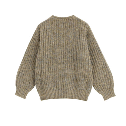 Taupe cable knit jumper with V-neckline