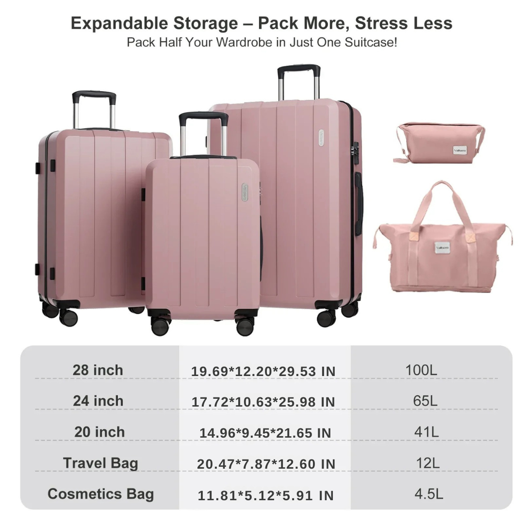 5-in-1 Hard Shell Luggage Set – Barcelona Explorer-Pink-The Livary