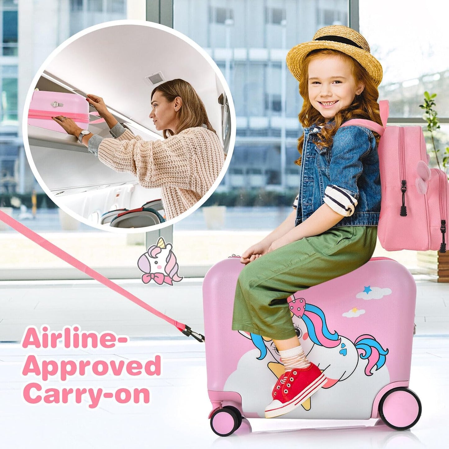 Children’s 2-Piece Ride-On Suitcase and Travel Backpack with Spinner Wheels