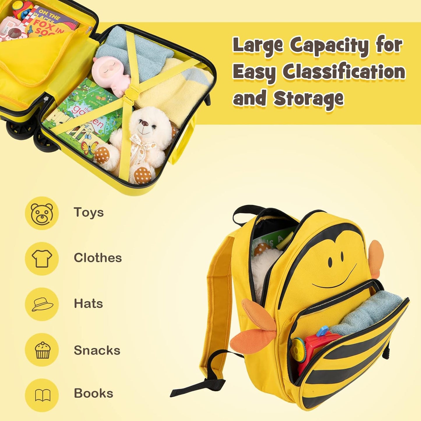 Children’s 2-Piece Ride-On Suitcase and Travel Backpack with Spinner Wheels