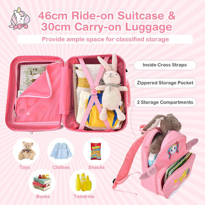 Children’s 2-Piece Ride-On Suitcase and Travel Backpack with Spinner Wheels