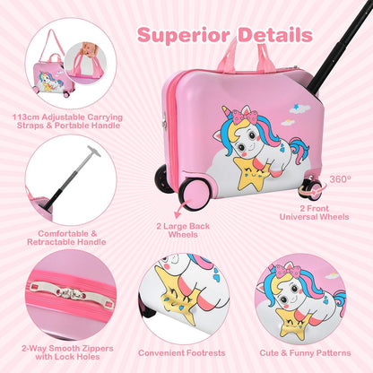 Children’s 2-Piece Ride-On Suitcase and Travel Backpack with Spinner Wheels