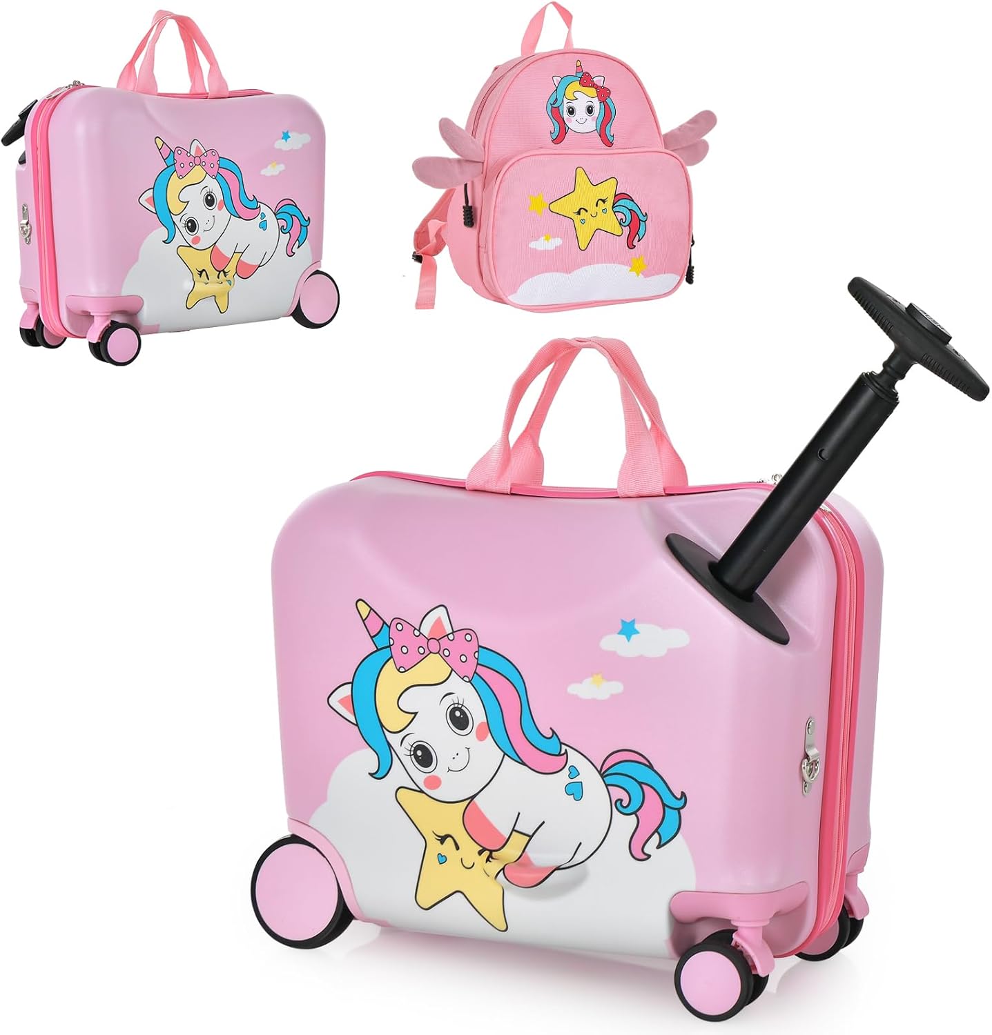 Children’s 2-Piece Ride-On Suitcase and Travel Backpack with Spinner Wheels