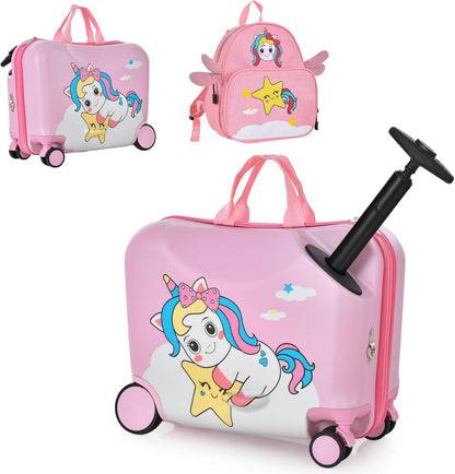 Children’s 2-Piece Ride-On Suitcase and Travel Backpack with Spinner Wheels