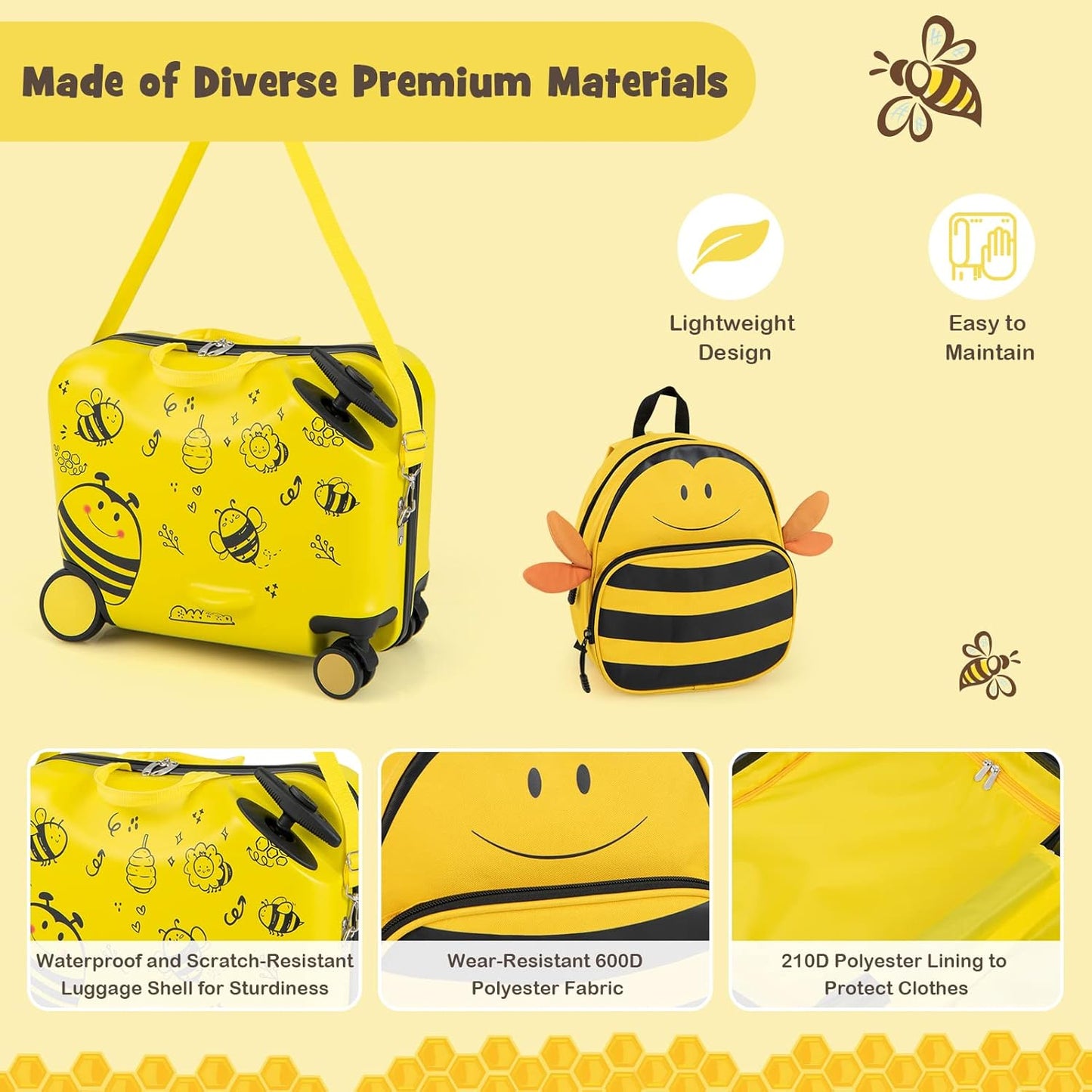 Children’s 2-Piece Ride-On Suitcase and Travel Backpack with Spinner Wheels