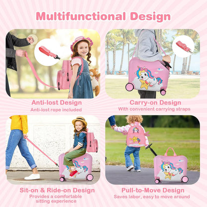 Children’s 2-Piece Ride-On Suitcase and Travel Backpack with Spinner Wheels