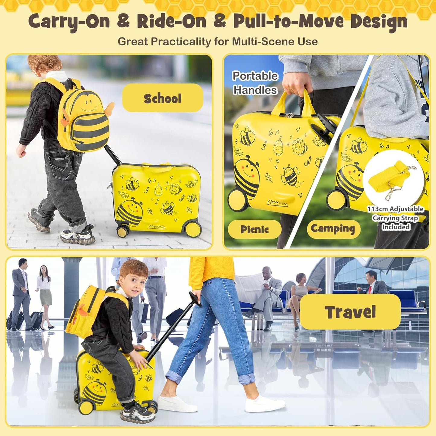 Children’s 2-Piece Ride-On Suitcase and Travel Backpack with Spinner Wheels