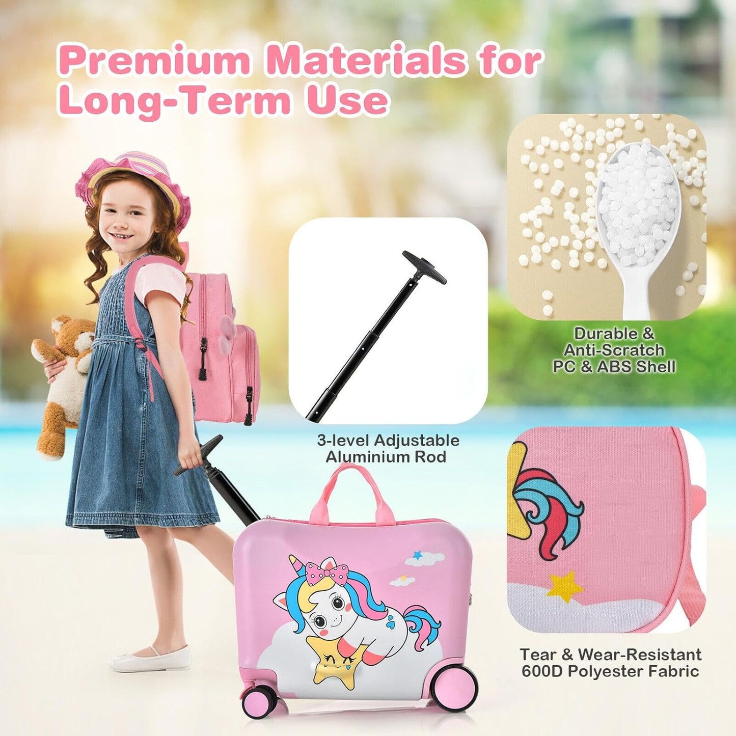 Children’s 2-Piece Ride-On Suitcase and Travel Backpack with Spinner Wheels