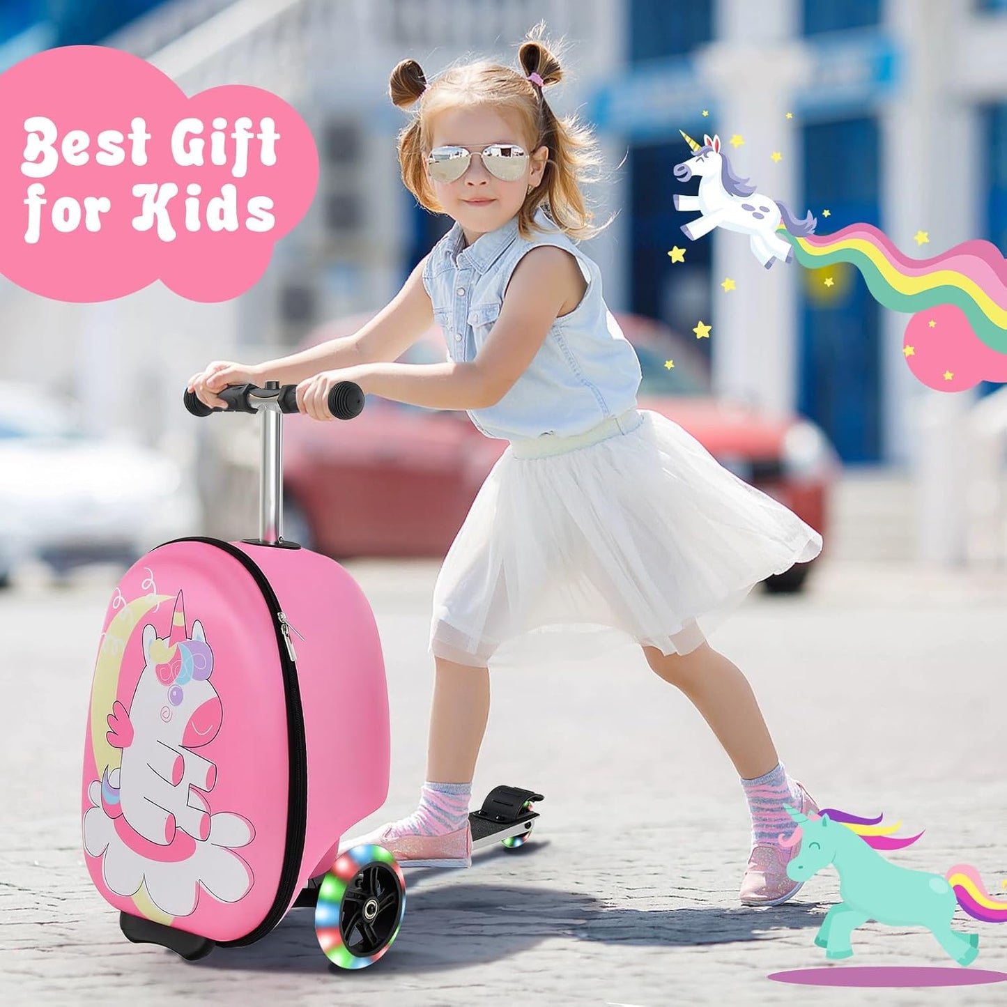 AA OUT OF STOCK Children’s 2-in-1 Ride-On Scooter Suitcase with LED Wheels