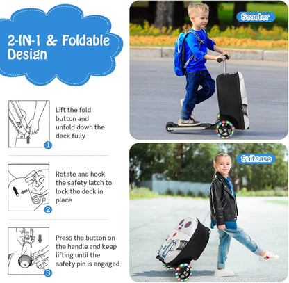 AA OUT OF STOCK Children’s 2-in-1 Ride-On Scooter Suitcase with LED Wheels