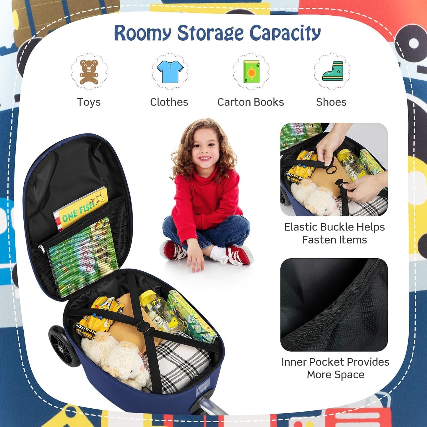 AA OUT OF STOCK Children’s 2-in-1 Ride-On Scooter Suitcase with LED Wheels