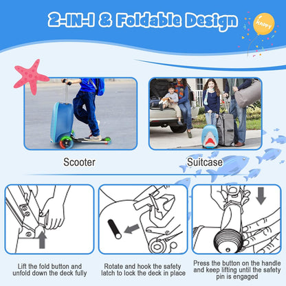 AA OUT OF STOCK Children’s 2-in-1 Ride-On Scooter Suitcase with LED Wheels