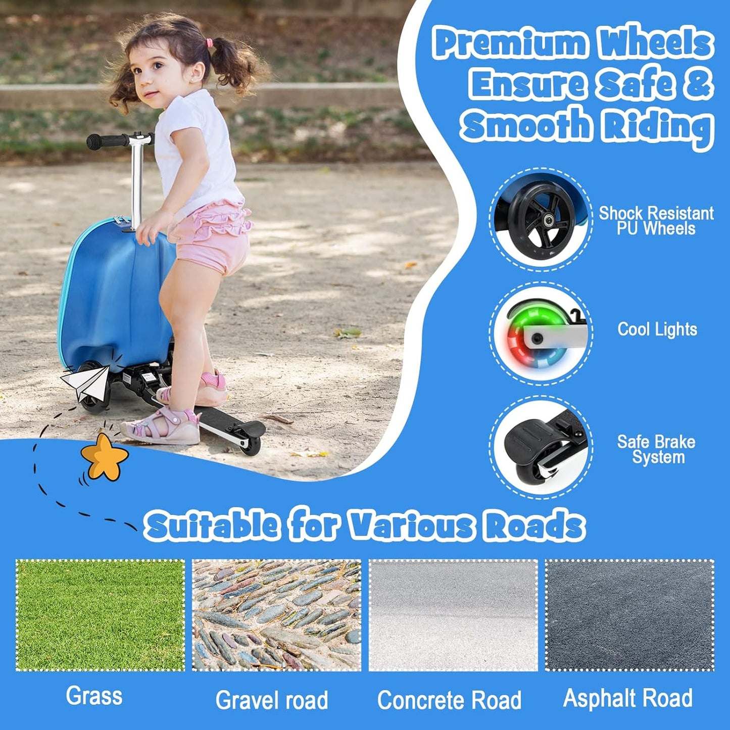 AA OUT OF STOCK Children’s 2-in-1 Ride-On Scooter Suitcase with LED Wheels