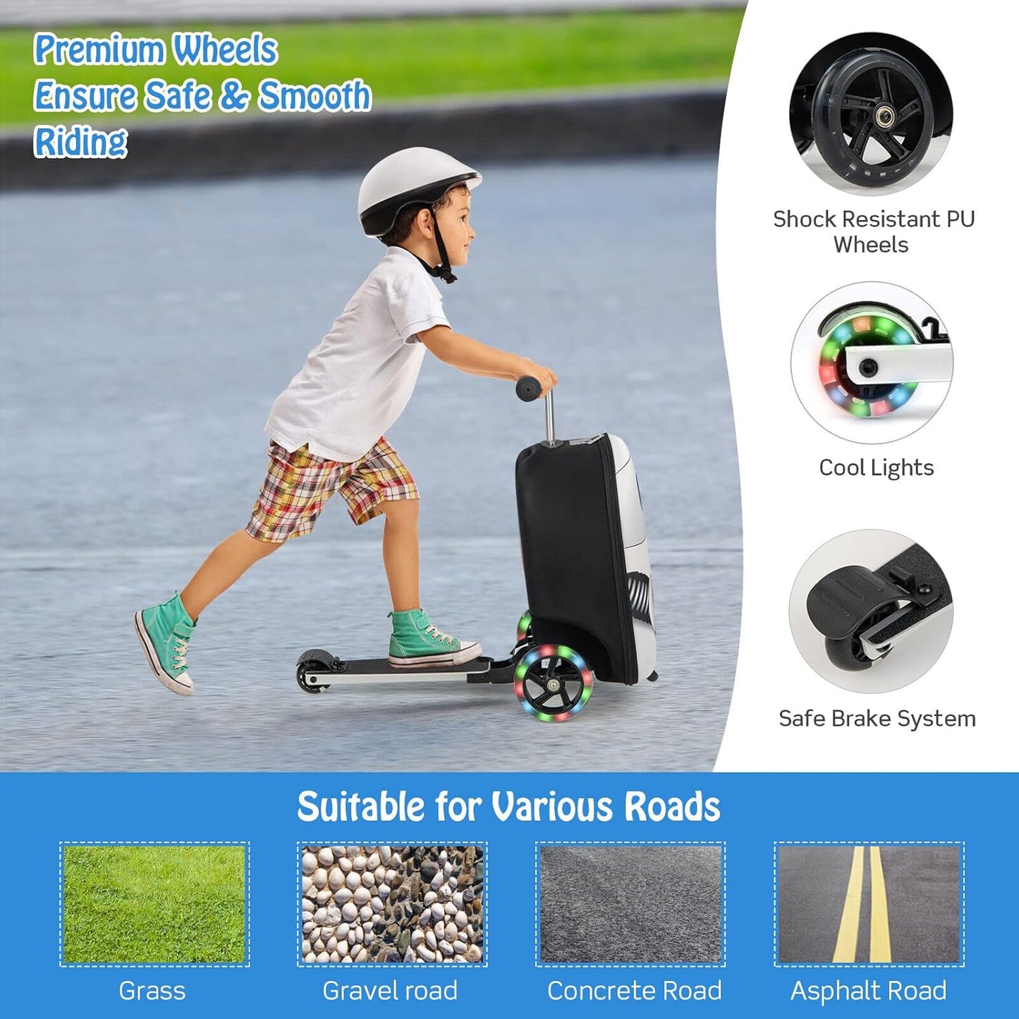 AA OUT OF STOCK Children’s 2-in-1 Ride-On Scooter Suitcase with LED Wheels
