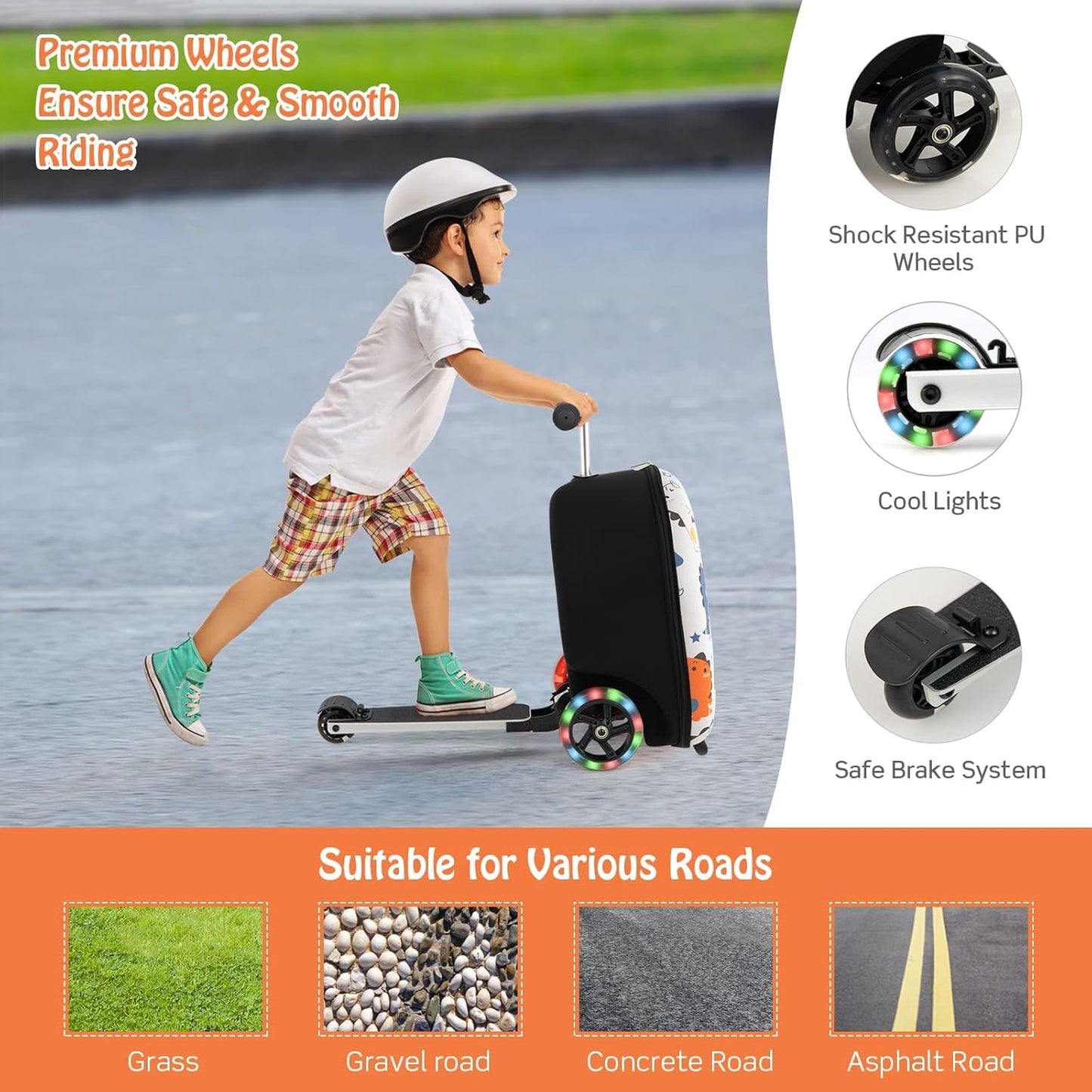 AA OUT OF STOCK Children’s 2-in-1 Ride-On Scooter Suitcase with LED Wheels
