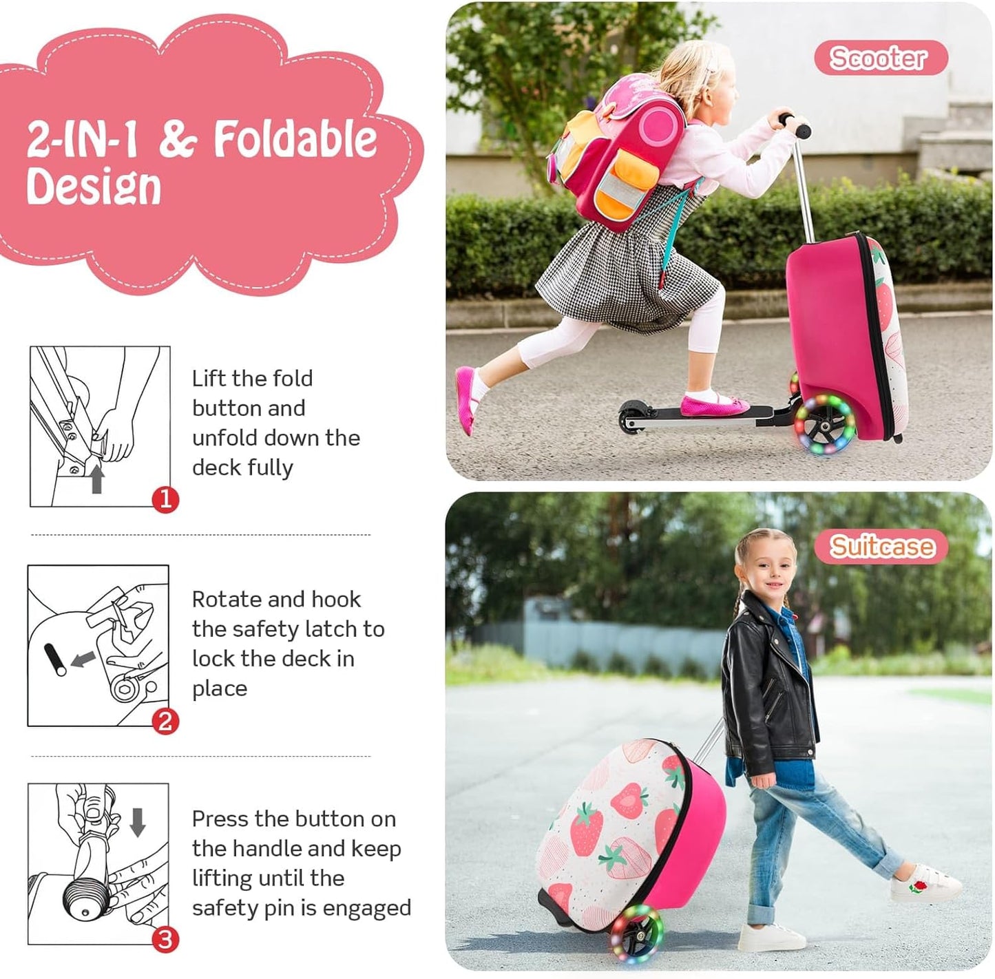 AA OUT OF STOCK Children’s 2-in-1 Ride-On Scooter Suitcase with LED Wheels