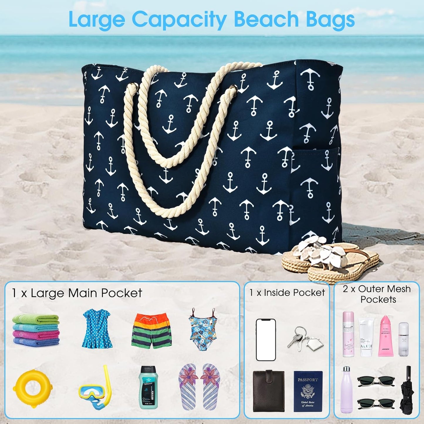 Waterproof Large Tote with Zipped Storage for Work & Play