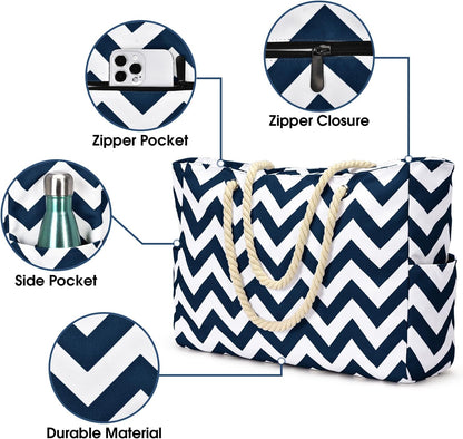 Waterproof Large Tote with Zipped Storage for Work & Play