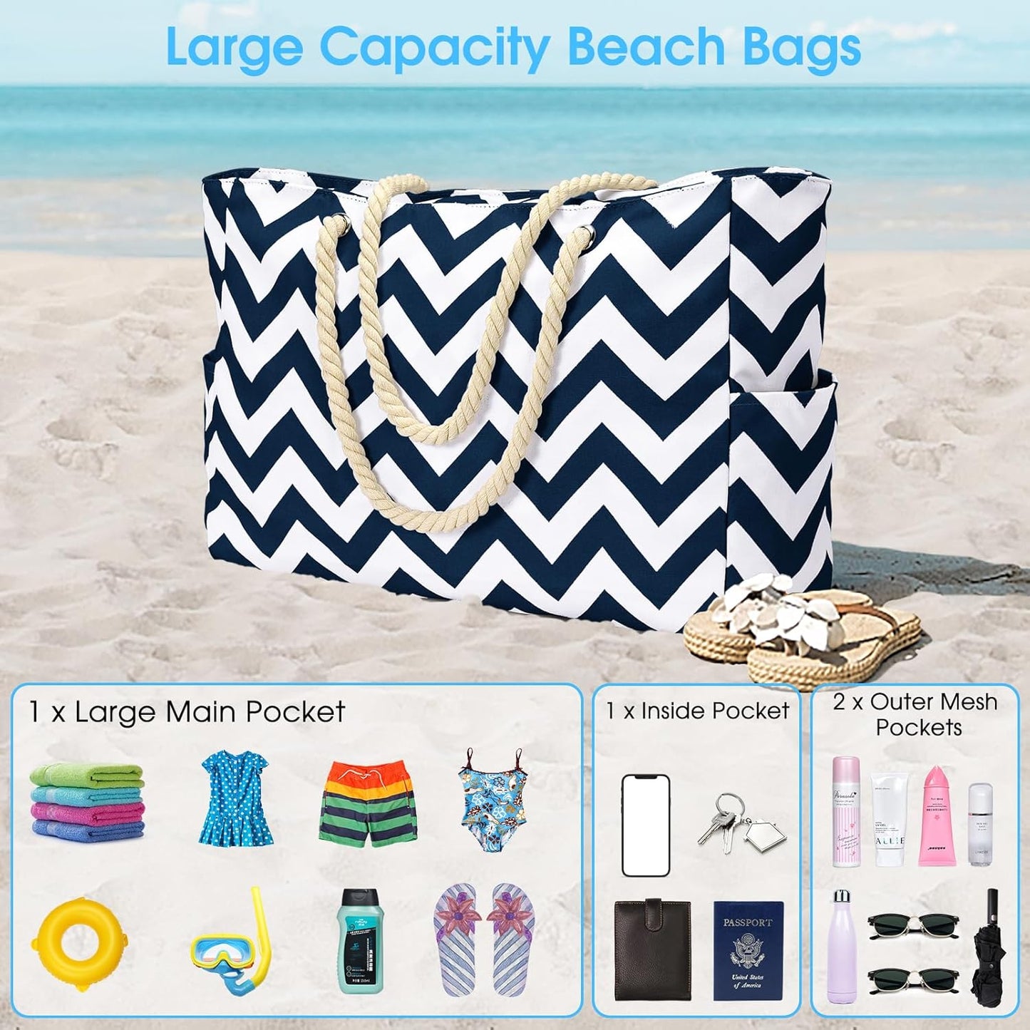 Waterproof Large Tote with Zipped Storage for Work & Play