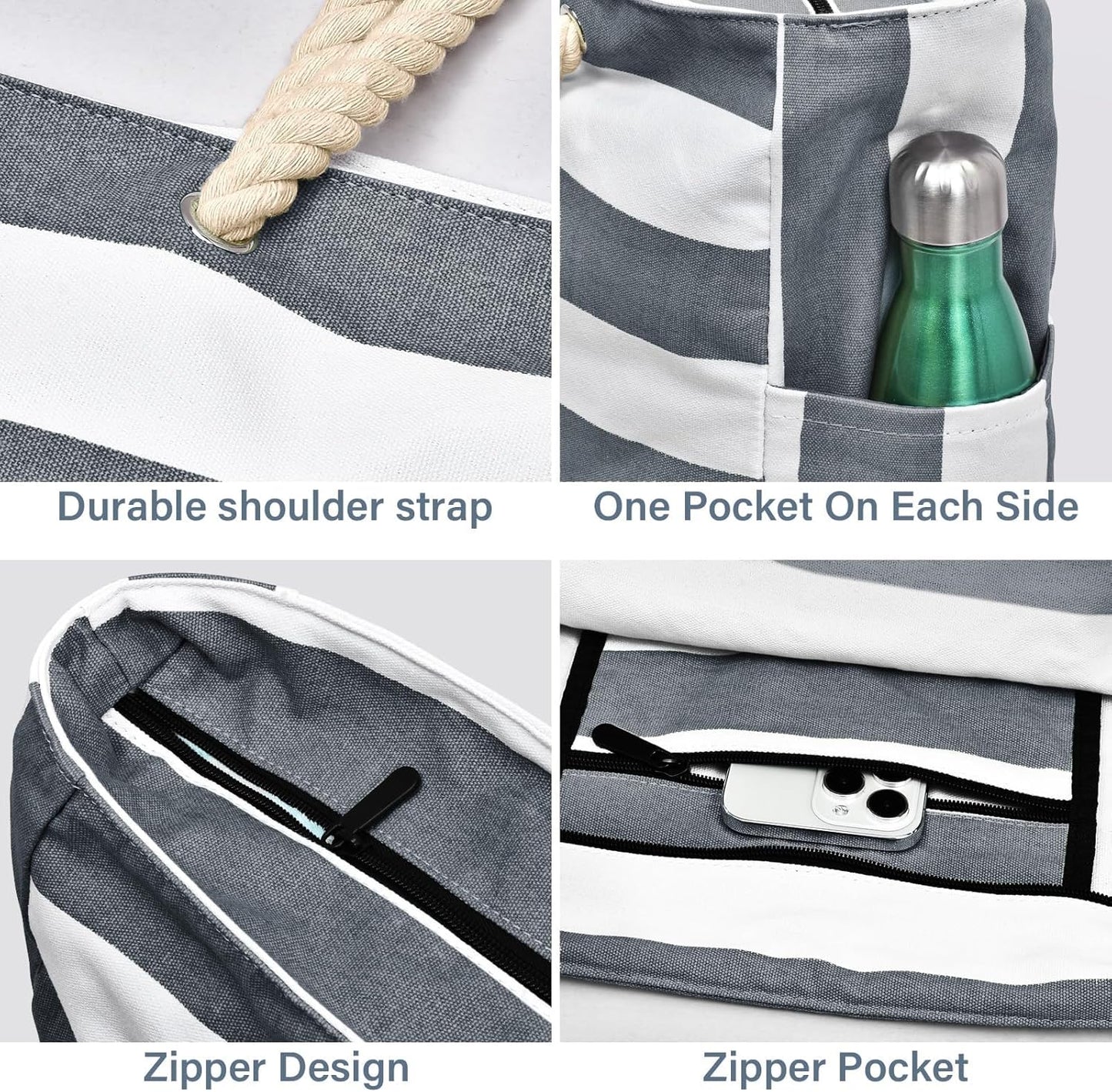Waterproof Large Tote with Zipped Storage for Work & Play