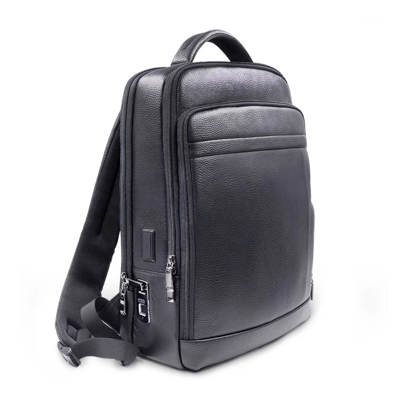 Premium Leather Backpack with Fingerprint Lock – Men’s Anti-Theft Backpack