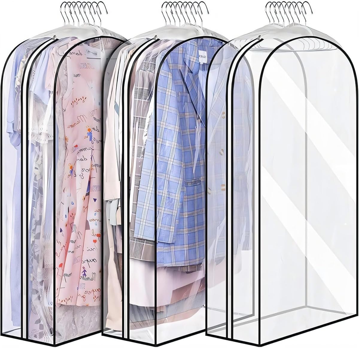 Clear Gusseted Garment Covers – 3-Pack Storage Bags with Side Zipper (Buy 1, Take 1 FREE)