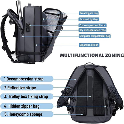 Expandable Compression Travel Backpack with Anti-Theft Lock & Wet Compartment
