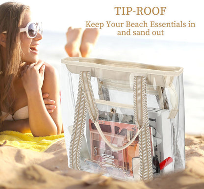 Buy 1, Get 1 FREE – Extra Large Clear Mesh Beach Tote with 8 Pockets – ClearWave