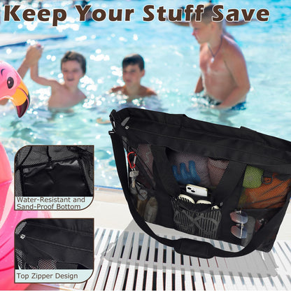 Buy 1, Get 1 FREE – Extra Large Clear Mesh Beach Tote with 8 Pockets – ClearWave