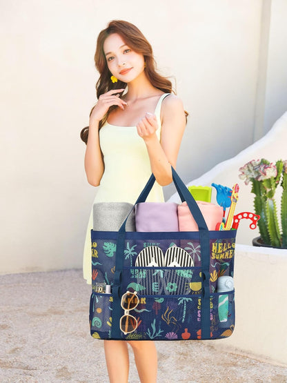 Buy 1, Get 1 FREE – Extra Large Clear Mesh Beach Tote with 8 Pockets – ClearWave